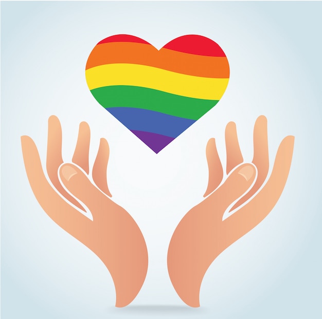 hand holding the rainbow flag in heart shape icon