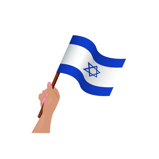 Vector hand holding and raising the national flag of israel vector illustration