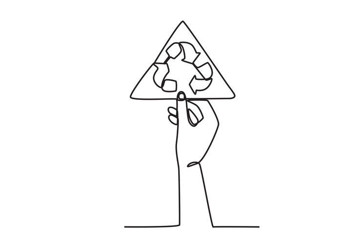 Vector a hand holding a recycling symbol world enviromental education day oneline drawing