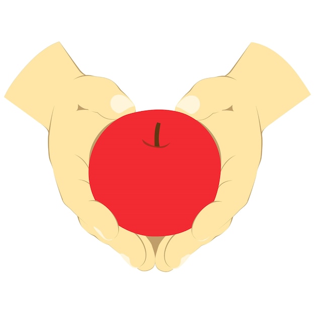 Vector hand holding red apple in vector graphic