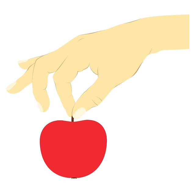 Vector hand holding red apple in vector graphic