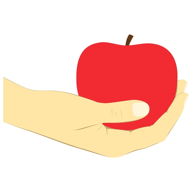 Hand holding red apple in vector graphic