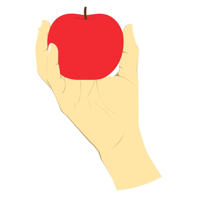 Hand holding red apple in vector graphic