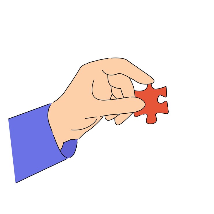Vector a hand holding a red puzzle piece symbolizing connection and problem solving flat vector