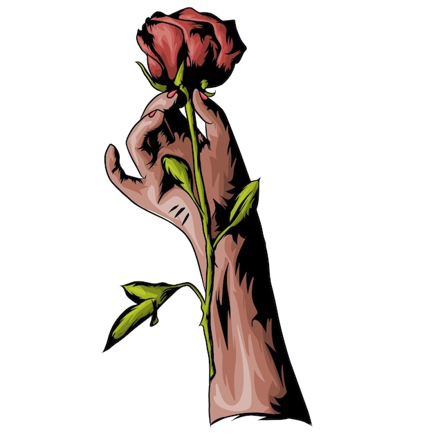 Hand holding a rose vector White background