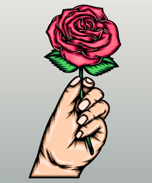 Hand holding rose. 