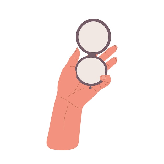 Vector hand holding round and small pocket mirrorflat illustration