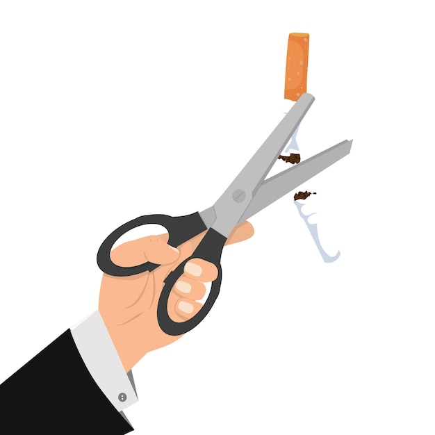 Вектор Рука, держащая ножницы, режет знак сигареты
