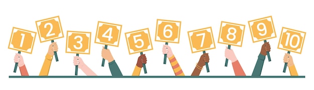 Hand holding scorecards with numbers