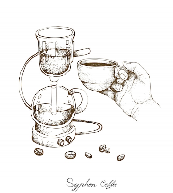 Hand holding a shot of coffee with syphon coffee maker