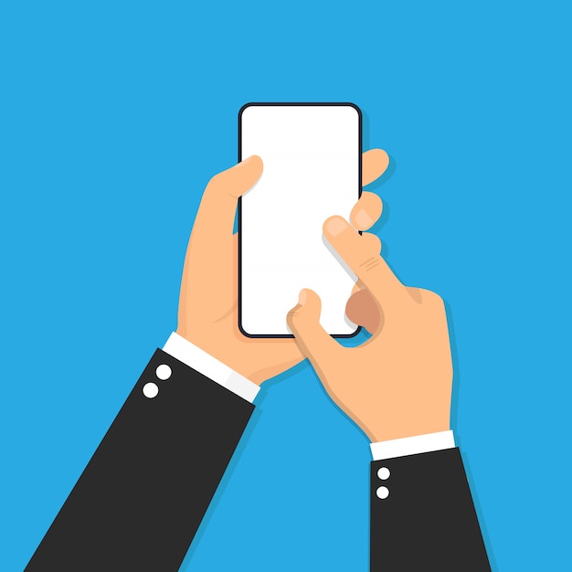 Vector hand holding smart phone flat design icon  illustration