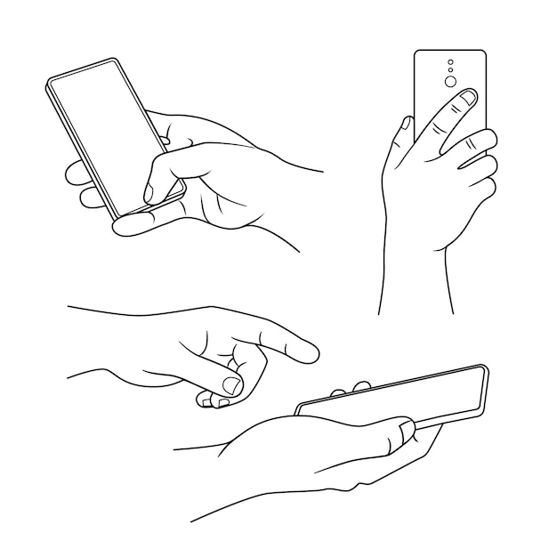 Hand holding smartphone doodle hand drawn vector illustration