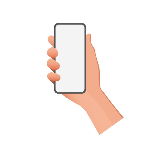 The hand holding the smartphone is an empty white screen. mobile phone, vector illustration.