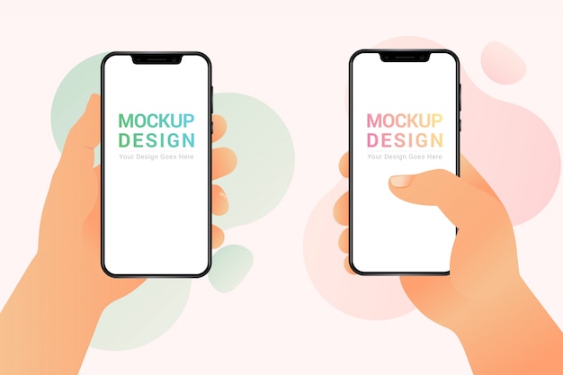 Vector hand holding smartphone mockup template