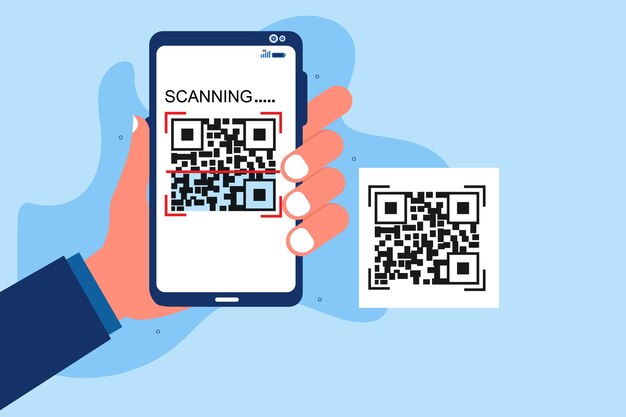 スマートフォンを持って QR コードをスキャンする手