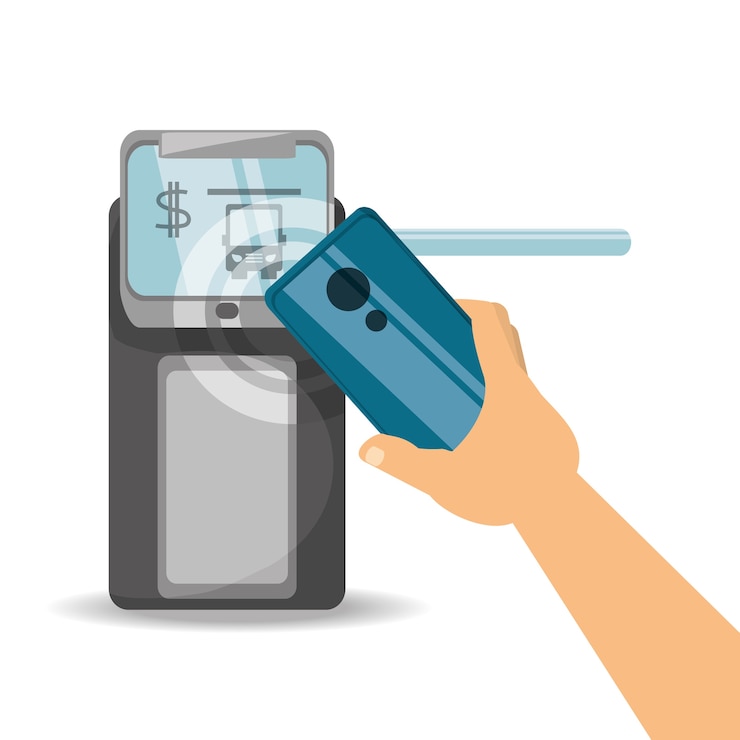 Vector hand holding a smartphone and smart gate 