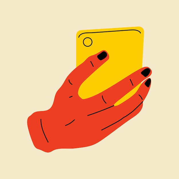 Vector hand holding smartphone vector illustration in flat style