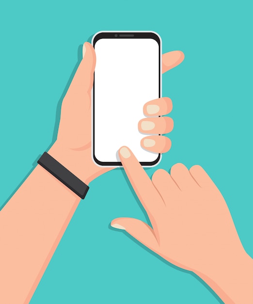 Vector hand holding smartphone with blank screen in a flat design