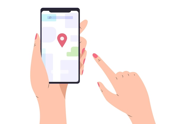 Mano che tiene smartphone con mappa della città gps