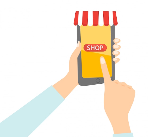 Mano che tiene uno smartphone con app per lo shopping mobile