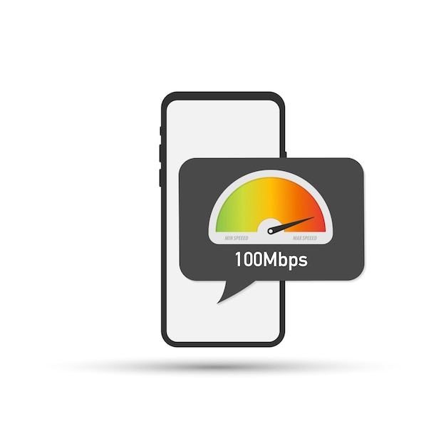 Рука смартфон с тест скорости на экране. Векторная иллюстрация