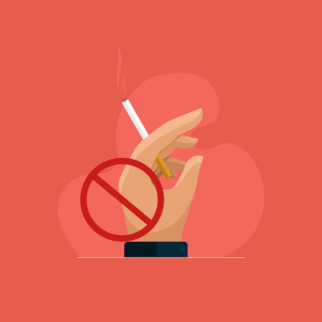 Vector hand holding smoking cigarette stop smoking and smoking kills concept