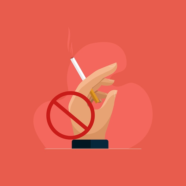 Hand holding smoking cigarette Stop Smoking and Smoking Kills concept