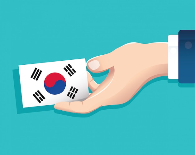 Vector hand holding south korea flag card