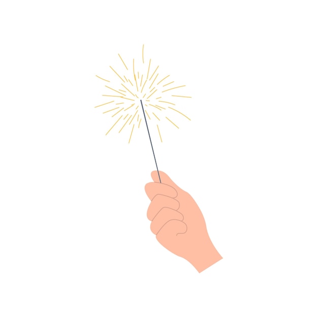 Vector hand holding a sparkling sparkler