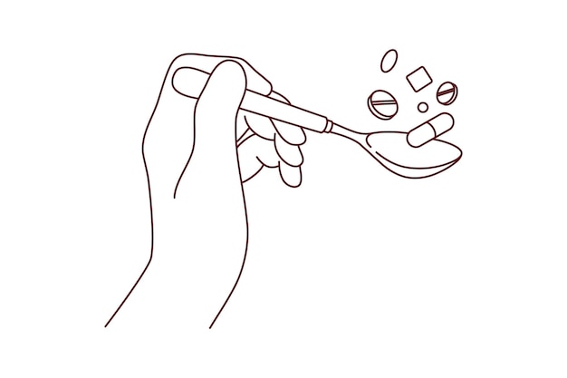 Vector hand holding spoon of pills