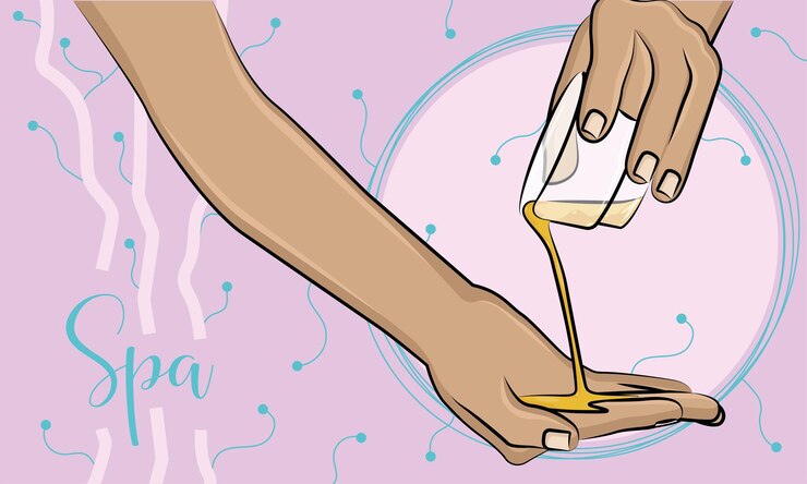 Vector hand holding and spreading a cream spa
