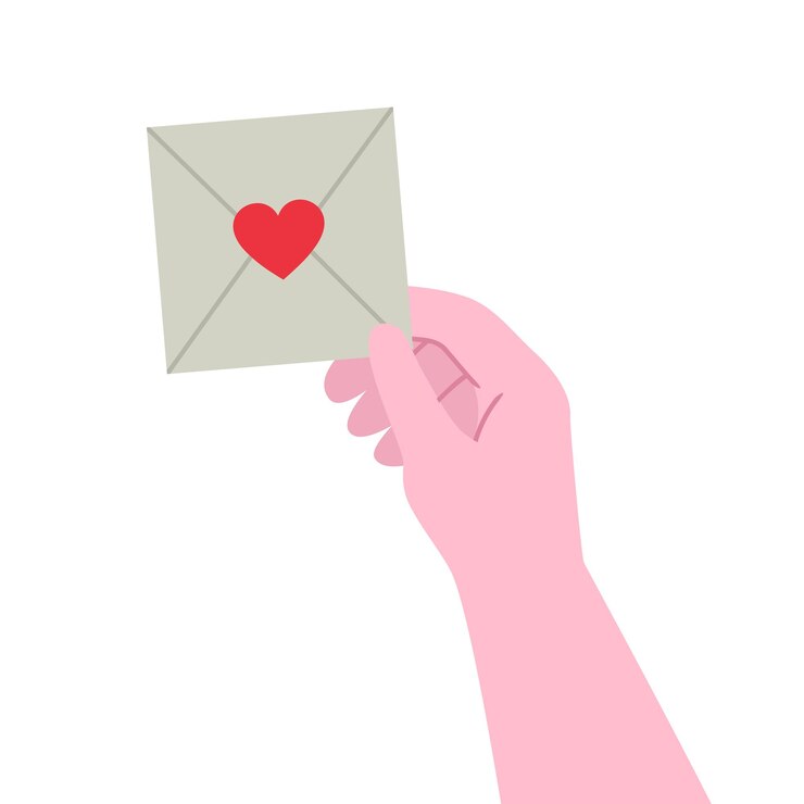 Vector hand holding square envelope with a red heart love letter valentines day greeting card