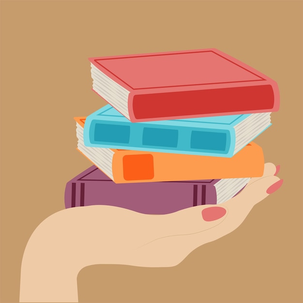 Hand holding stack of books concept of learning university Vector illustration