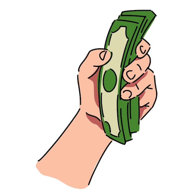 A hand holding a stack of money with the words " $ 1. 5 " on the bottom.