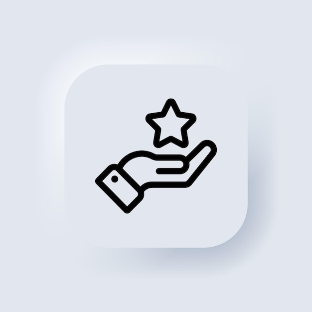 hand holding a star button. rating star. elements for mobile concepts and web apps. neumorphic ui ux white user interface web button. neumorphism. vector eps 10.
