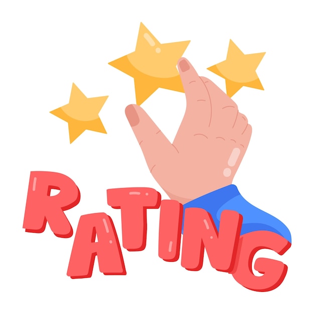 A hand holding a star with the word rating on it