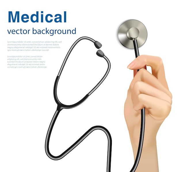 Vector hand holding a stethoscope isolated on white background