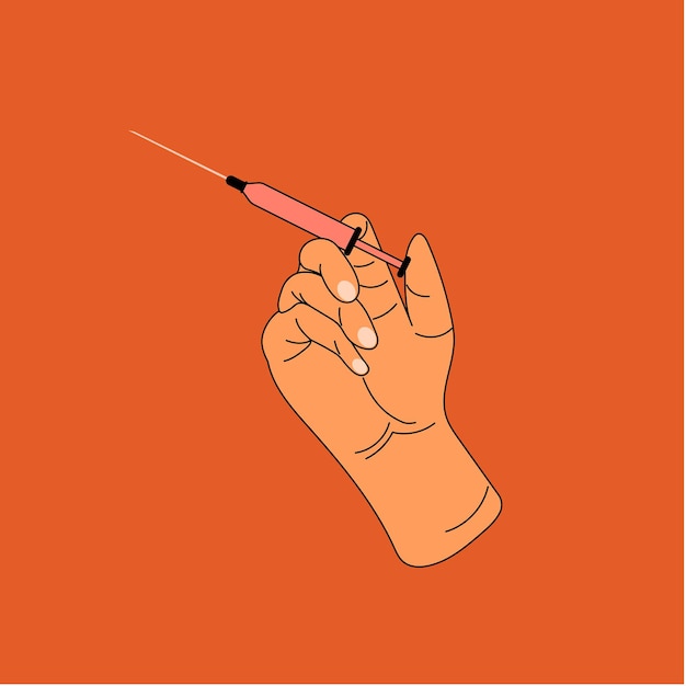 Vector hand holding syringe illustration