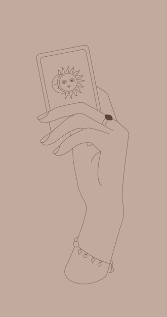 Vector hand holding a tarot card boho logo