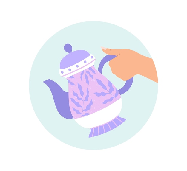 Vector hand holding teapot