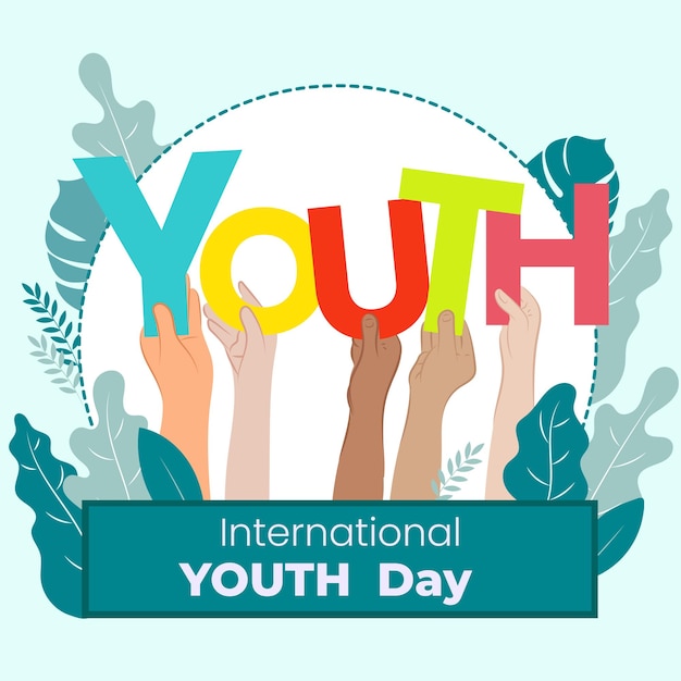 Hand Holding Text Happy International Youth Day Vector Illustration Art Stock Icon Text