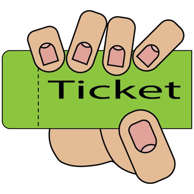 Hand holding ticket isolated on white background in cartoon style