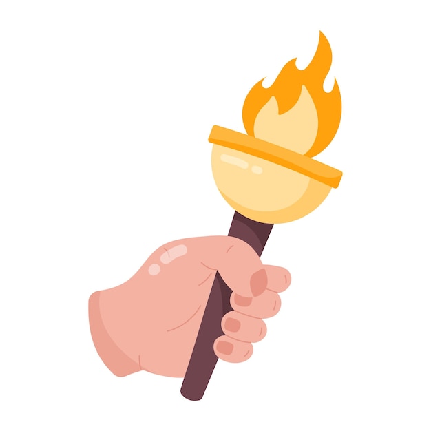 Hand holding a torch with a flame