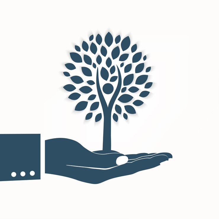 Vector a hand holding a tree the tree in the palm of your the concept of ecology to save the planet
