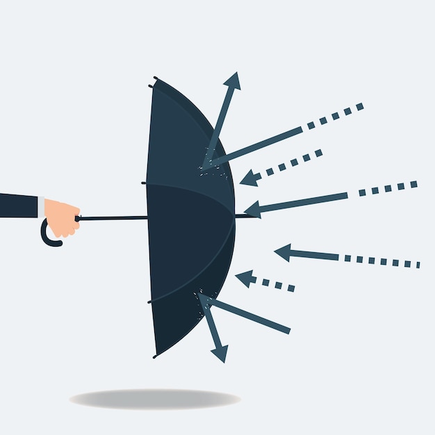 Hand holding and umbrella as a shield protecting from attacks Financial protection concept illustration