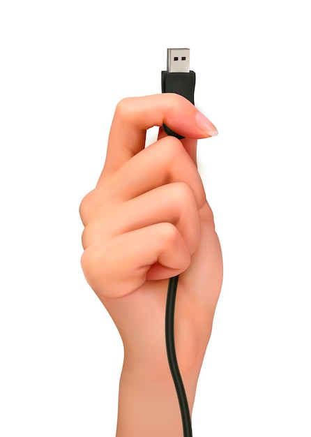 Hand holding USB cable Vector