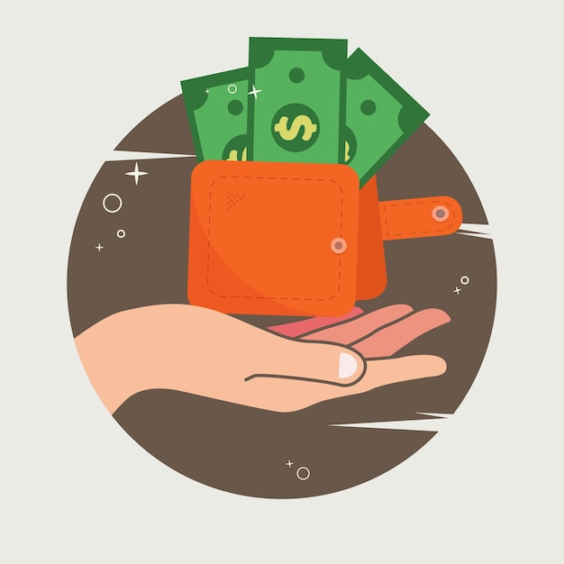 Vector hand holding wallet with money