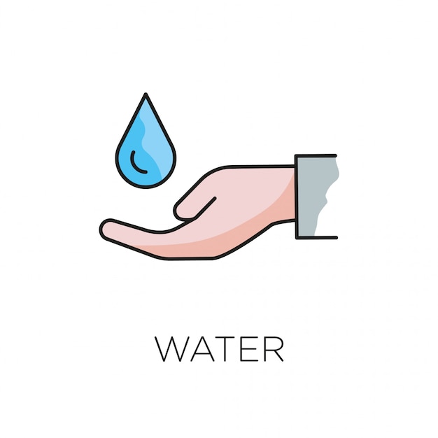 Hand holding water drop line icon