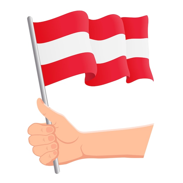 Hand holding and waving the national flag of Austria Fans independence day patriotic concept Vector illustration