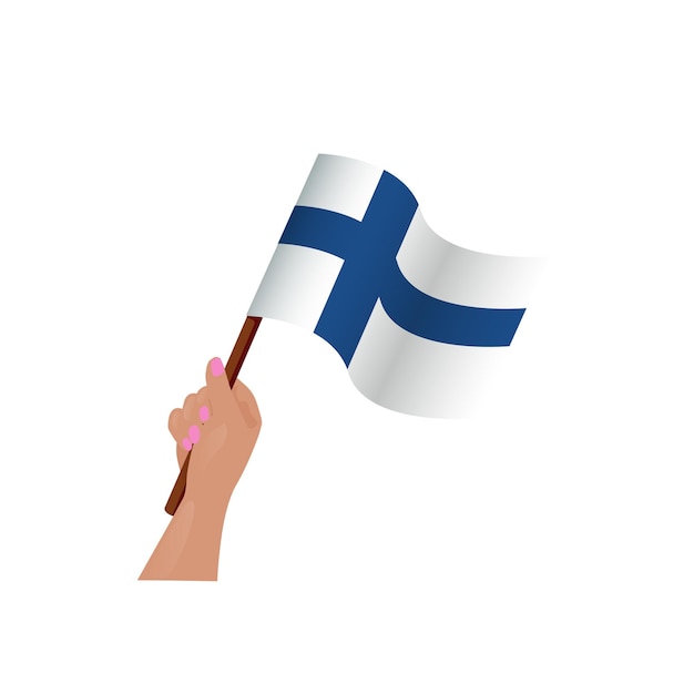 Hand holding and waving the national flag of Finland Fans independence day patriotic concept